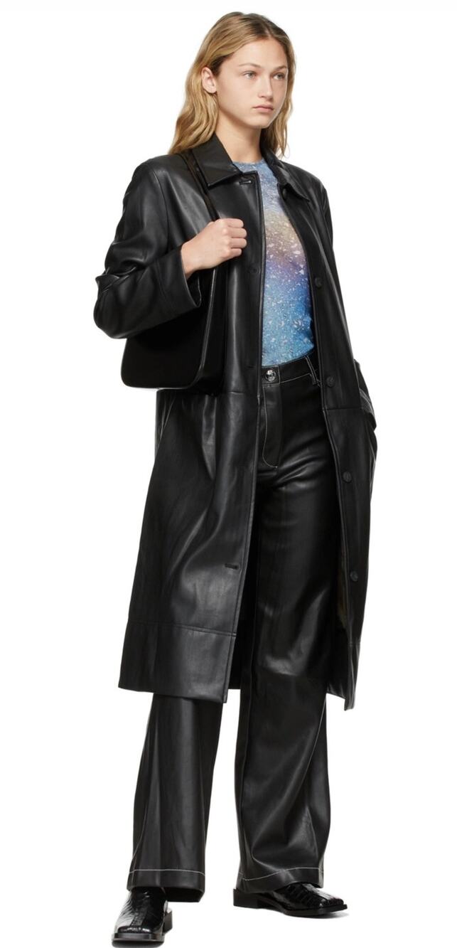 Staud Domino Wide Leg Vegan Leather Utility Pants Black Size 6
